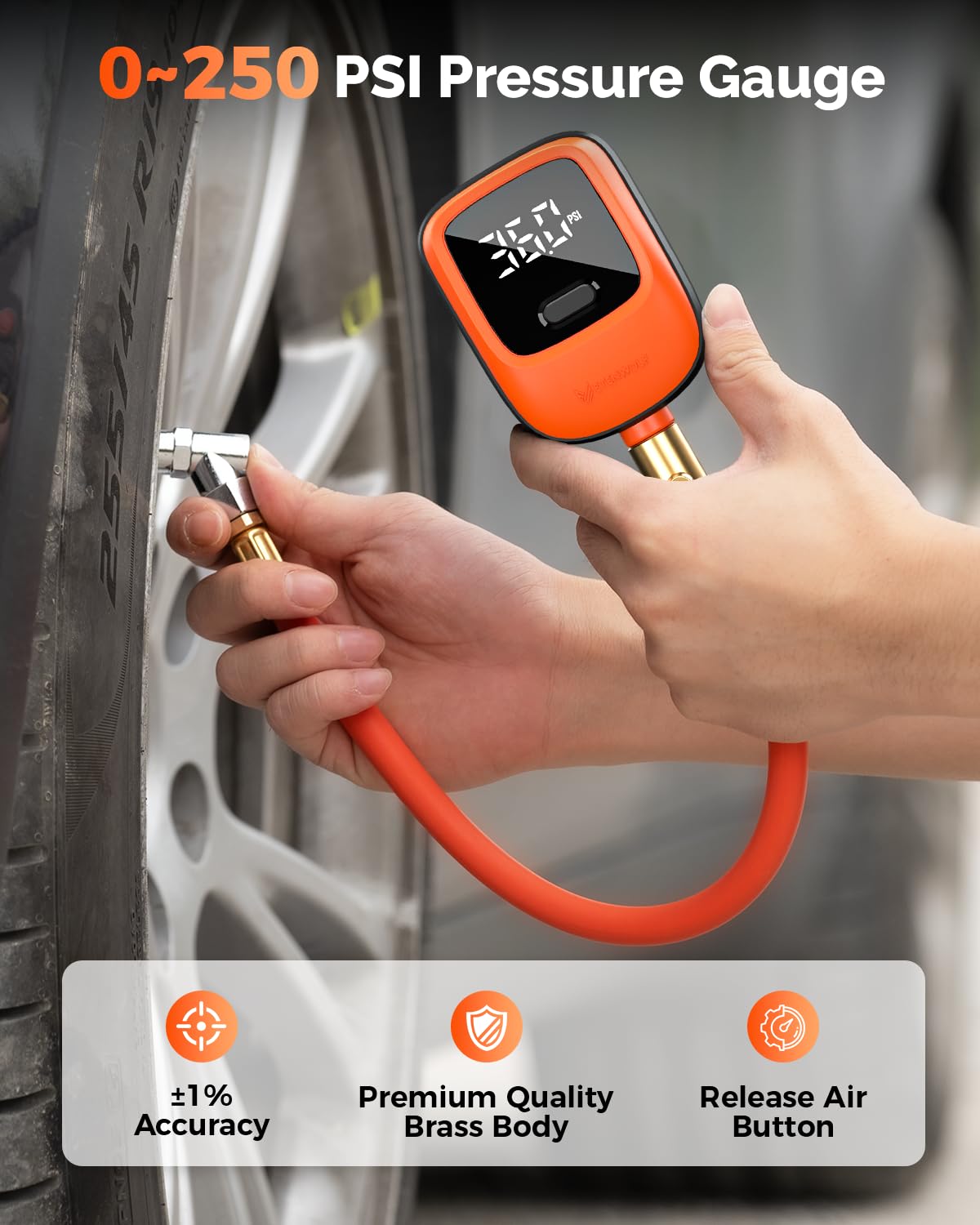 ETENWOLF T600 flexible rubber hose reaches tight valve stems.