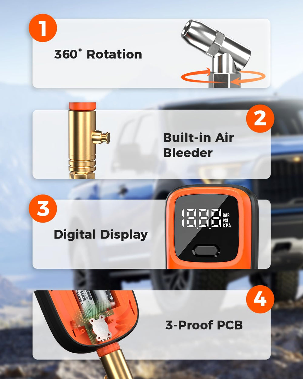 ETENWOLF T600 rotating air chuck offers versatile attachment options.