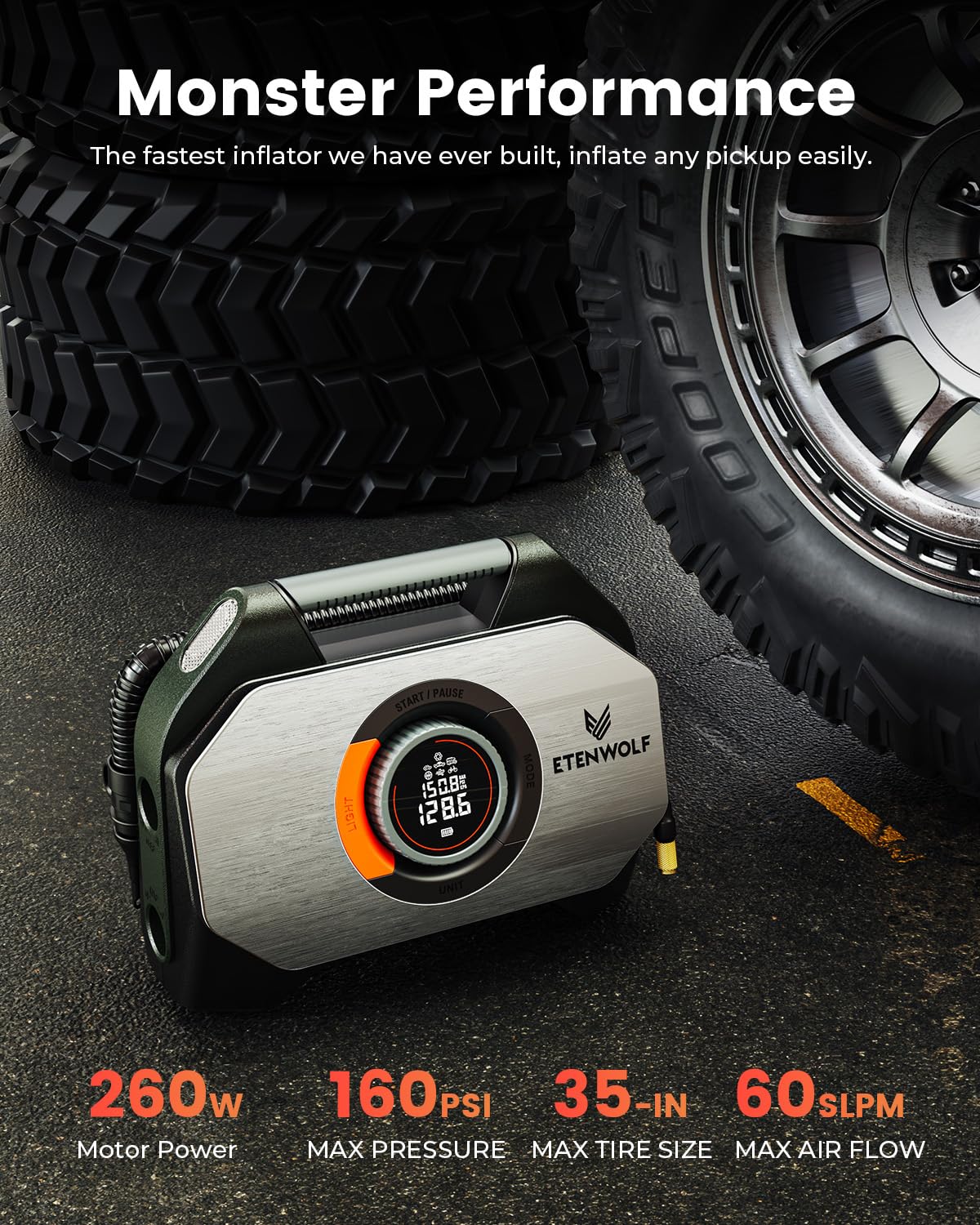 ETENWOLF Vortex S7 dual-cylinder cooling system visible for sustained inflation.