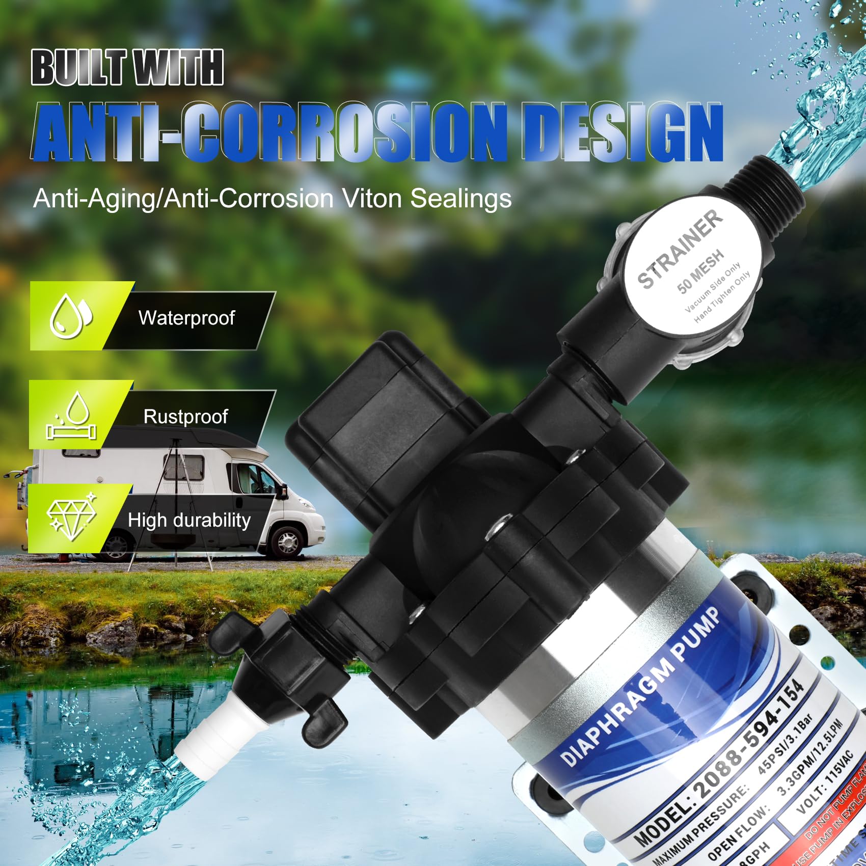 ETESPIE diaphragm assembly close-up highlights three-chamber design and check valves.