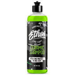 Ethos Ceramic Car Shampoo bottle showing slick wash formula for easy cleaning.