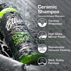 Ethos Ceramic Car Shampoo lather close-up highlights rich foam and protection.