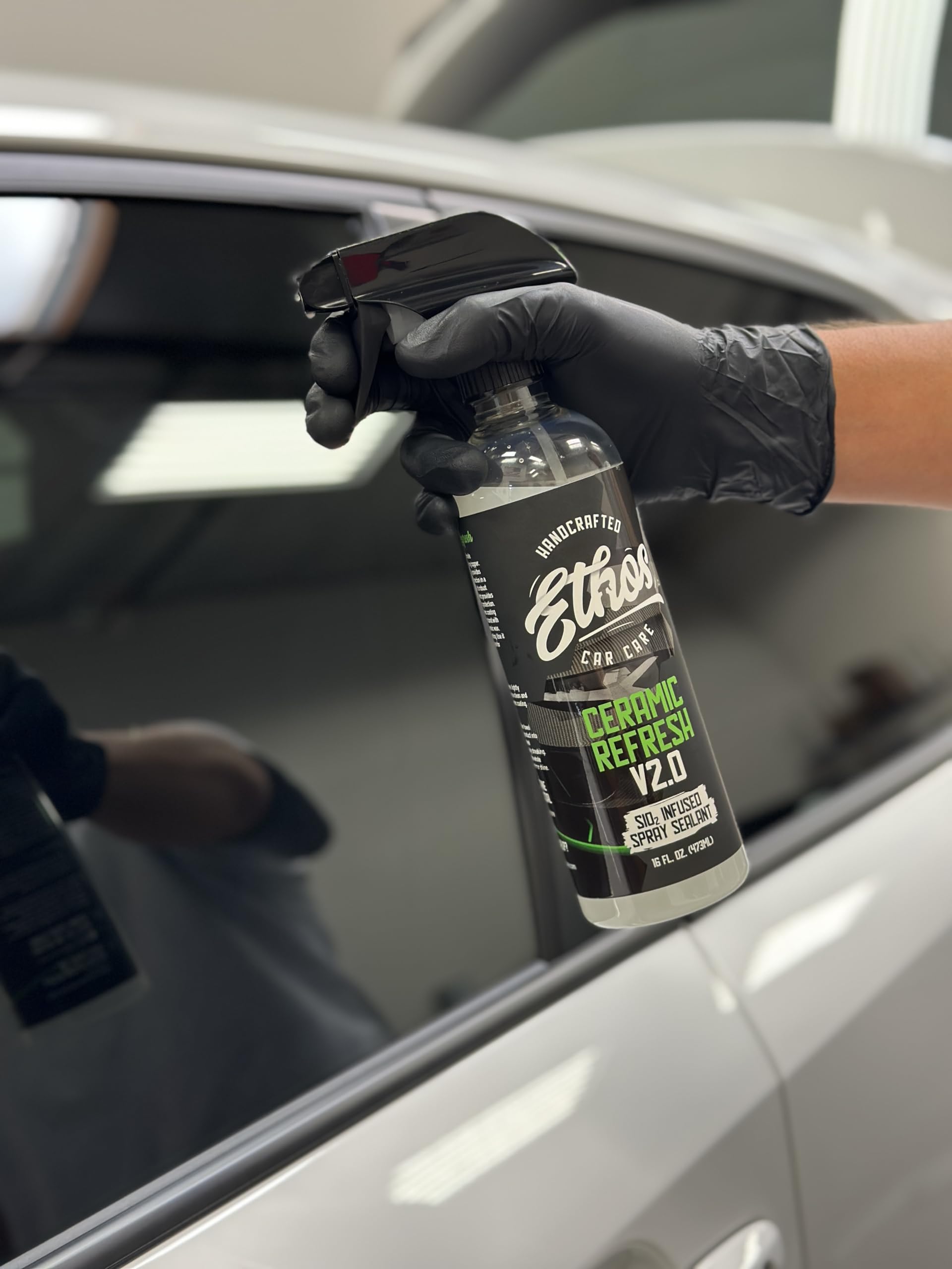 Ethos Ceramic Refresh bottle label highlighting durable protection