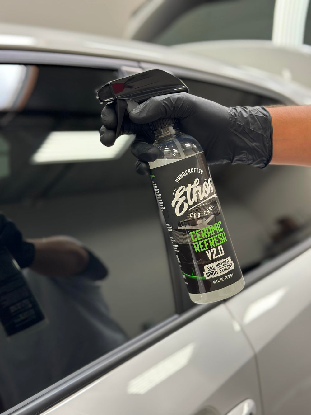 Ethos Ceramic Refresh bottle label highlighting durable protection