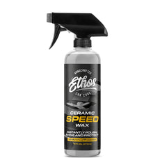 Ethos Ceramic Speed Wax bottle showing high-gloss protection for car paint.