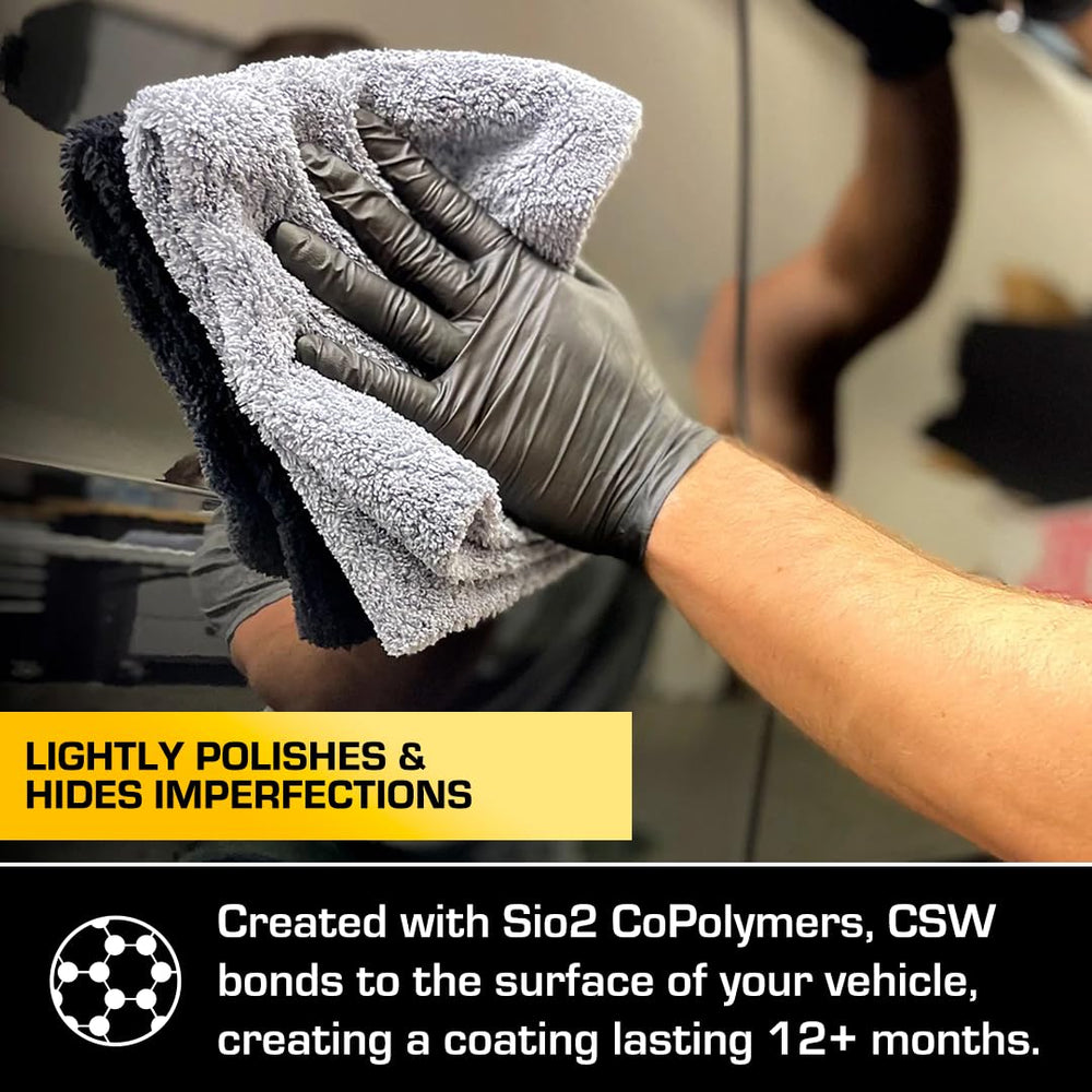 Ethos Ceramic Speed Wax microfiber towel used during removal for clean results.