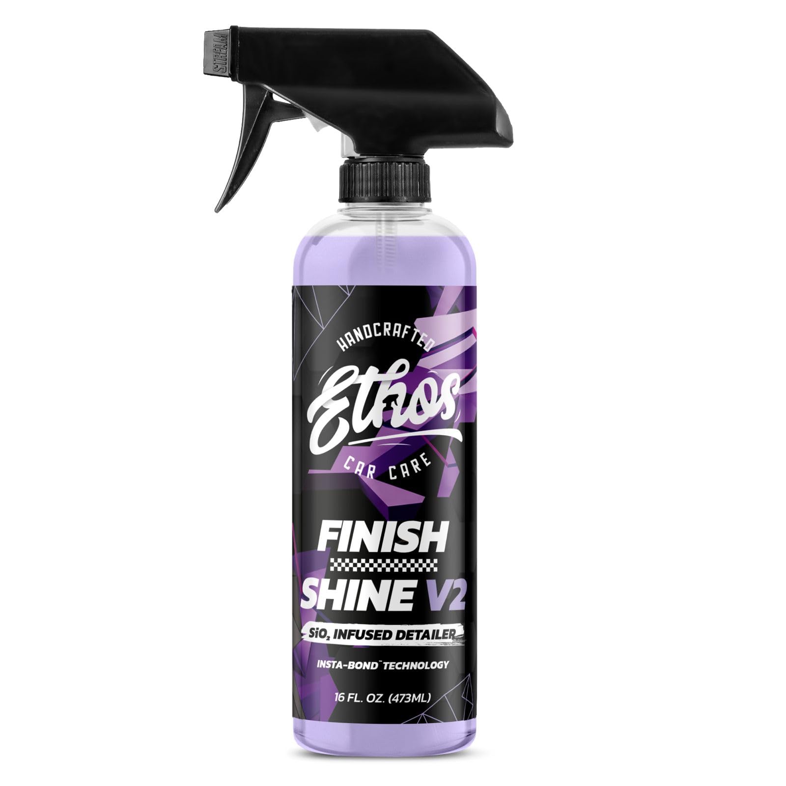 Ethos Finish Shine bottle and pour highlights easy spray application for quick detail.