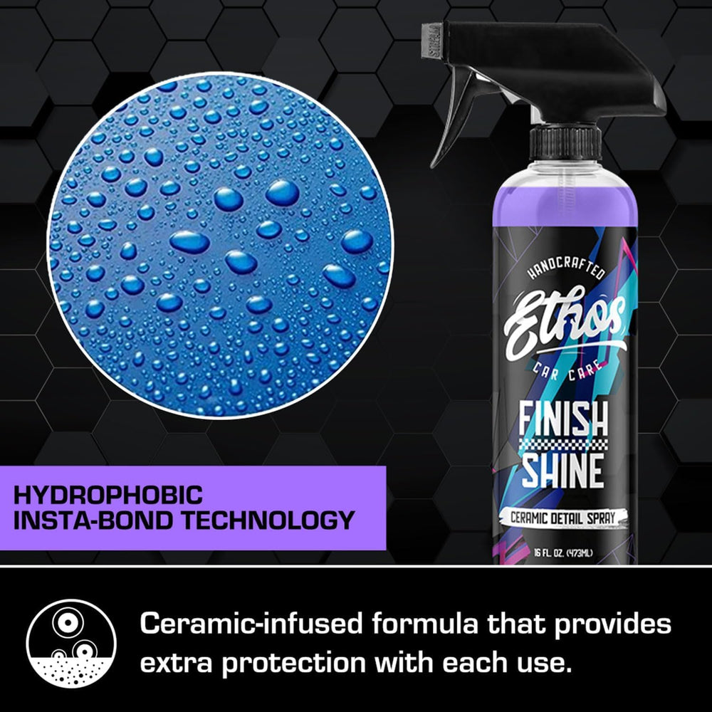 Ethos Finish Shine water-repellency and hydrophobic benefits in one spray.