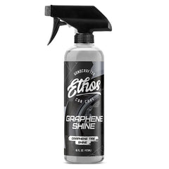 Ethos Graphene Shine bottle ready to treat tires and trim with a high gloss finish