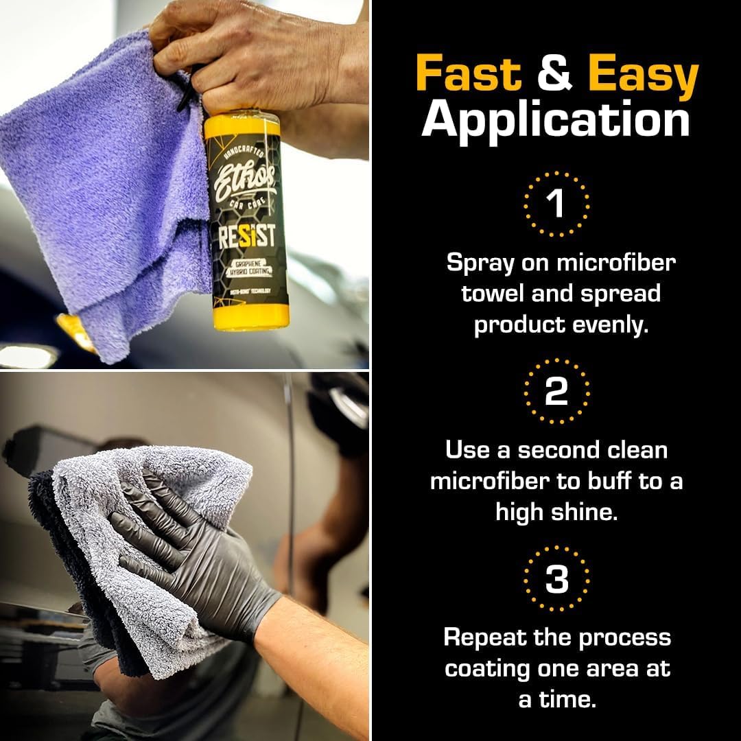Ethos Resist 16 oz two-pack shown beside microfiber for detailing.