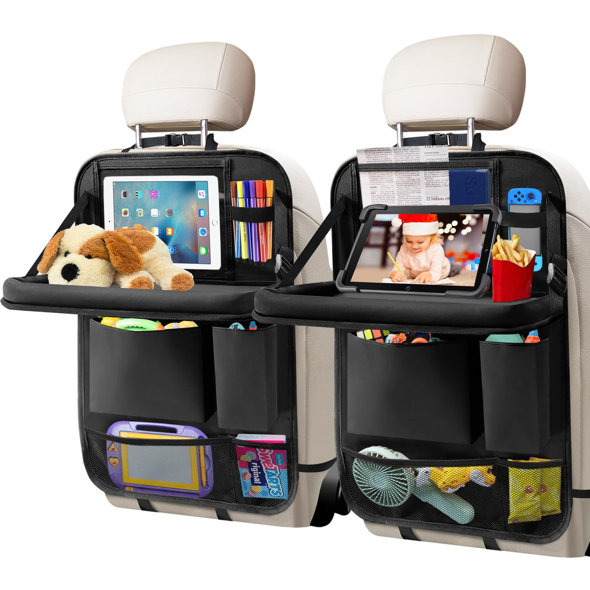 Etre Jeune car backseat organizer with tablet holder setup keeps kids' essentials organized on road trips
