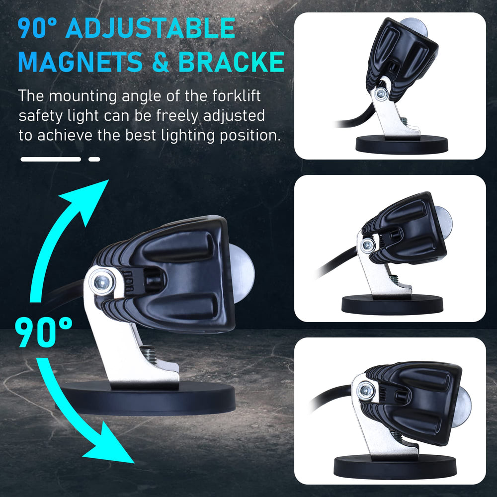 etzone New Magnets LED Forklift Lights with adjustable bracket for flexible beam direction.