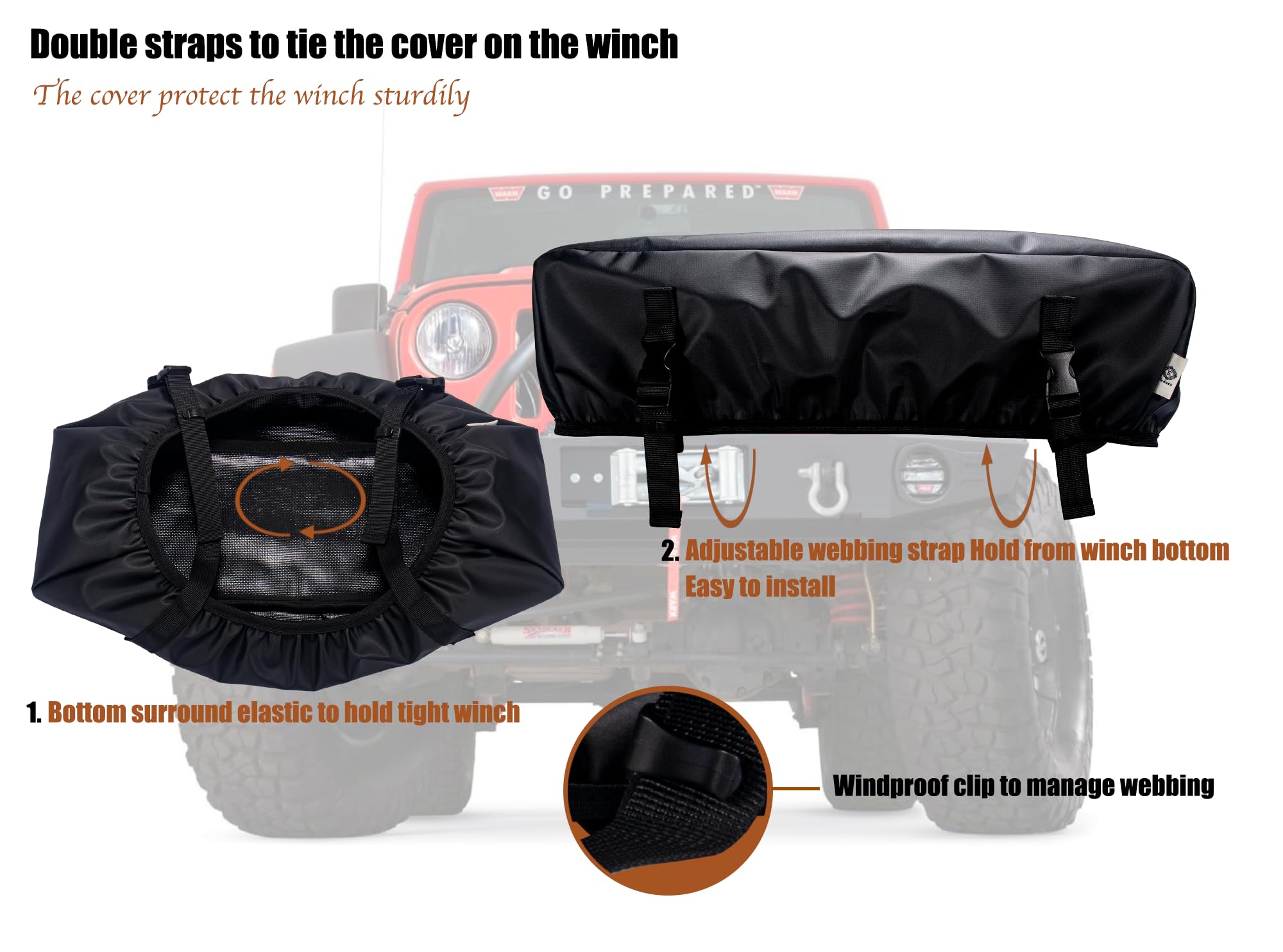 Eudora winch cover demonstrates quick, easy install with straps