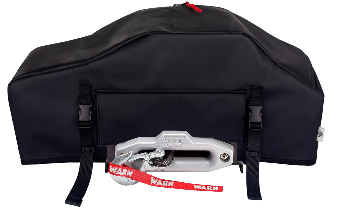 Eudora Winch Cover in rugged waterproof fabric shielding a heavy-duty winch outdoors