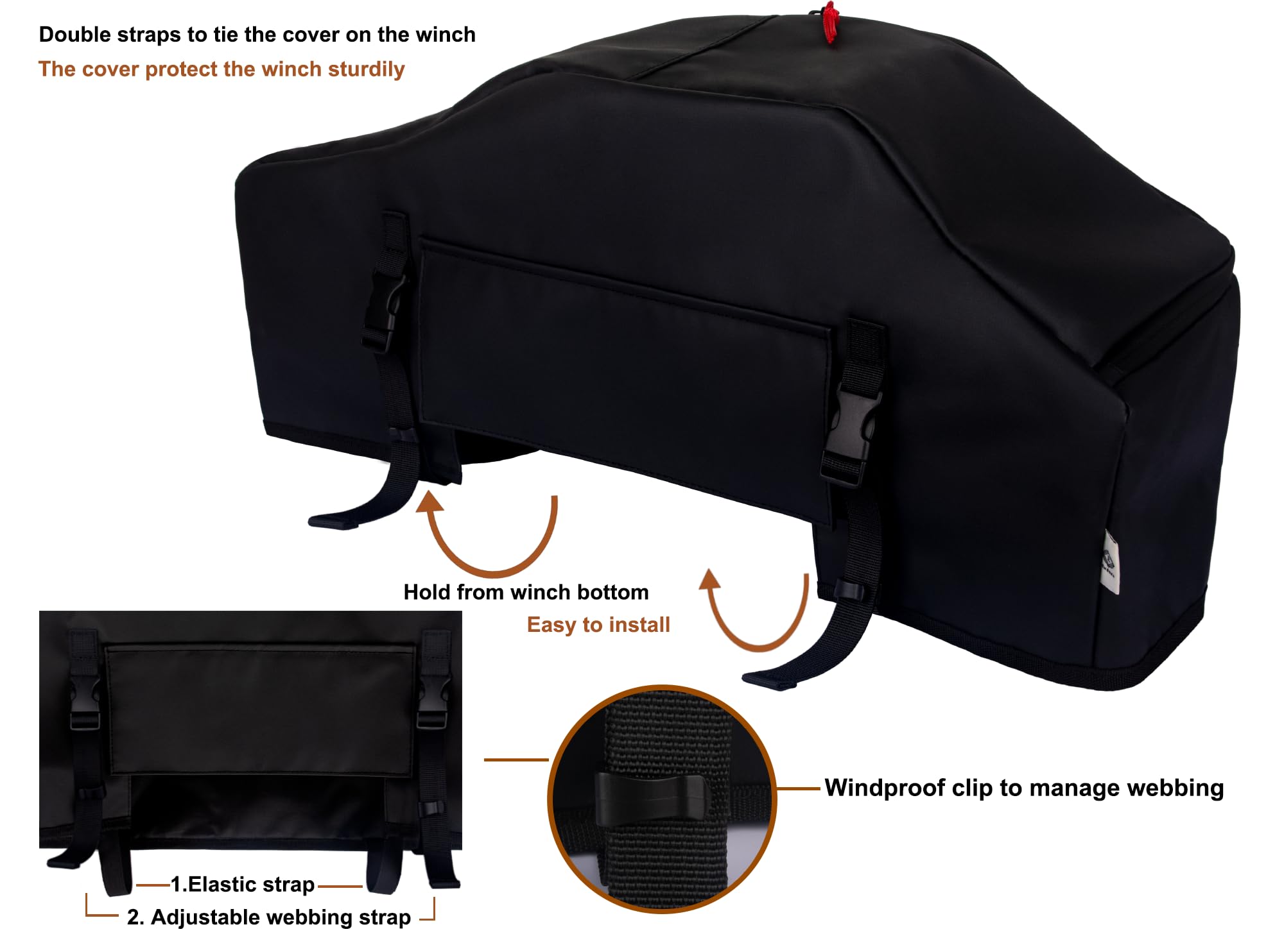 Elastic and webbing straps ensure a secure fit during off-road driving