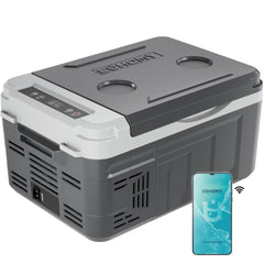 EUHOMY 11-quart portable fridge front view for compact car cooling on trips.
