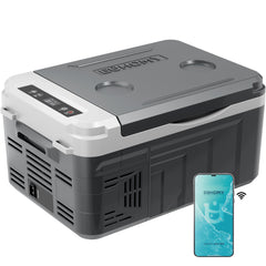EUHOMY 12V refrigerator exterior view for travel and camping cooling.