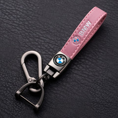 EULIX BMW series keychain close-up highlighting polished finish and leather strap