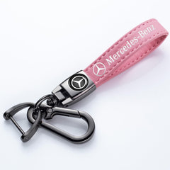 EULIX Mercedes keychain front view with black leather and zinc finish, stylish and durable.