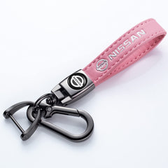 EULIX Nissan pink leather keychain with braided rope for durable, stylish keys.