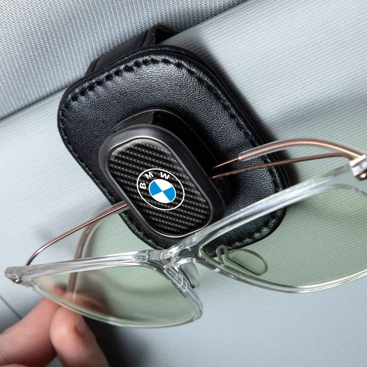 EULIX leather sunglasses holder clip on car visor protects glasses while driving