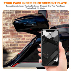 Eumti metal base plate side view shows perfect alignment with chopped luggage rack.