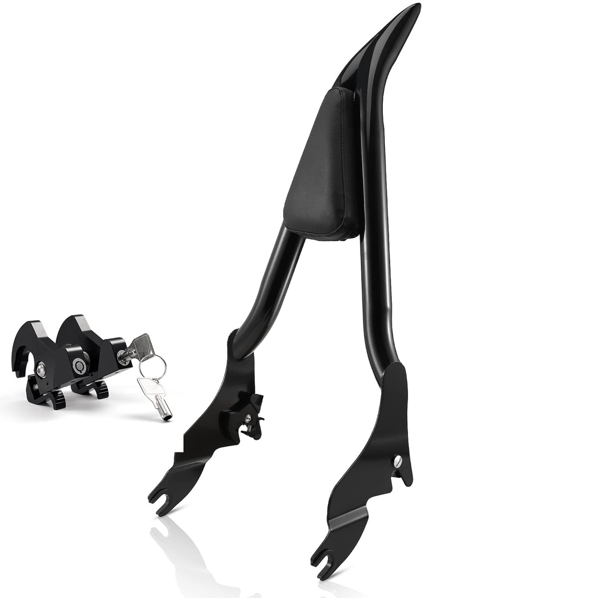 Eumti backrest sissy bar assembly offers quick compatibility and secure fit for Harley Touring.
