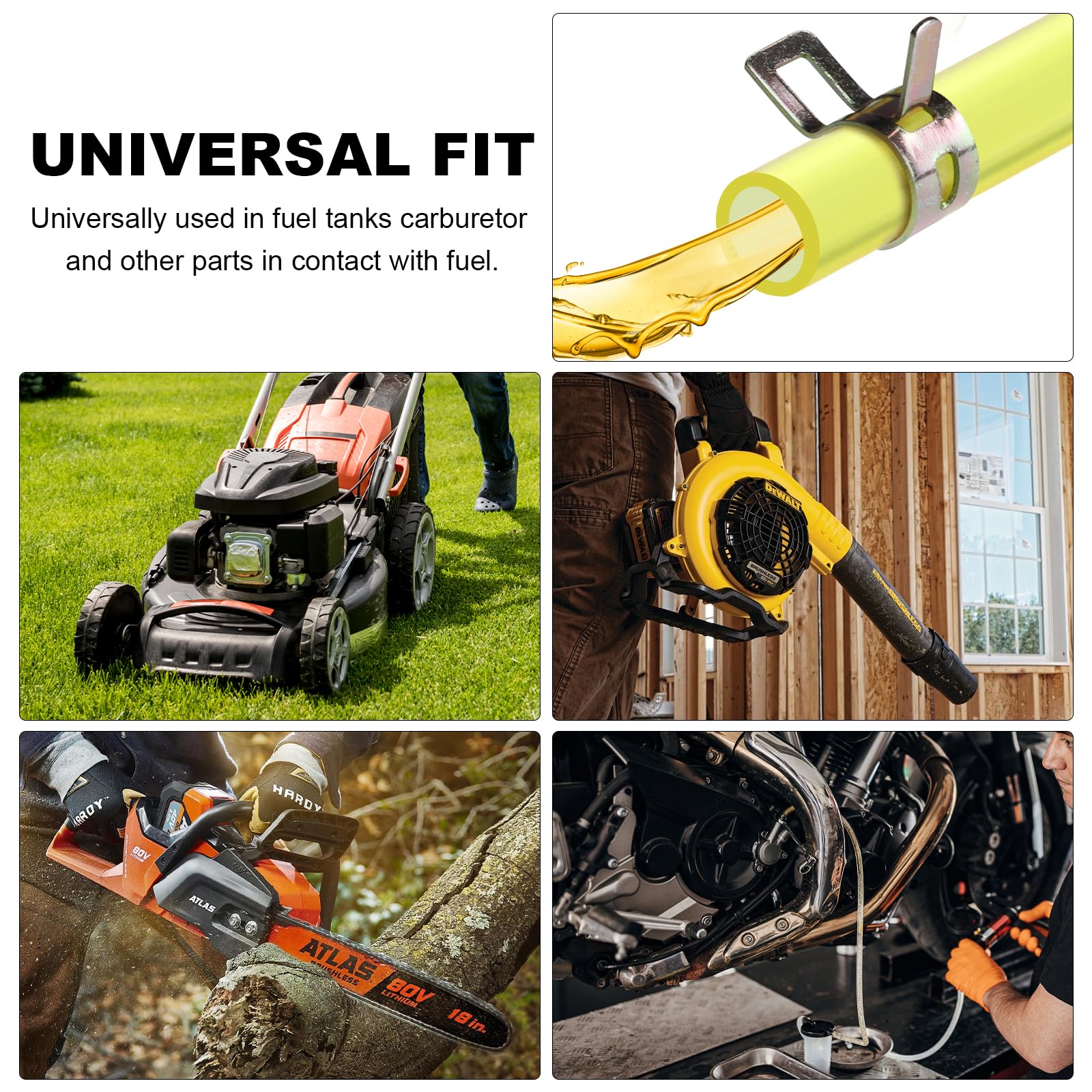 Eunice cut-to-fit fuel line adapts to various interfaces.