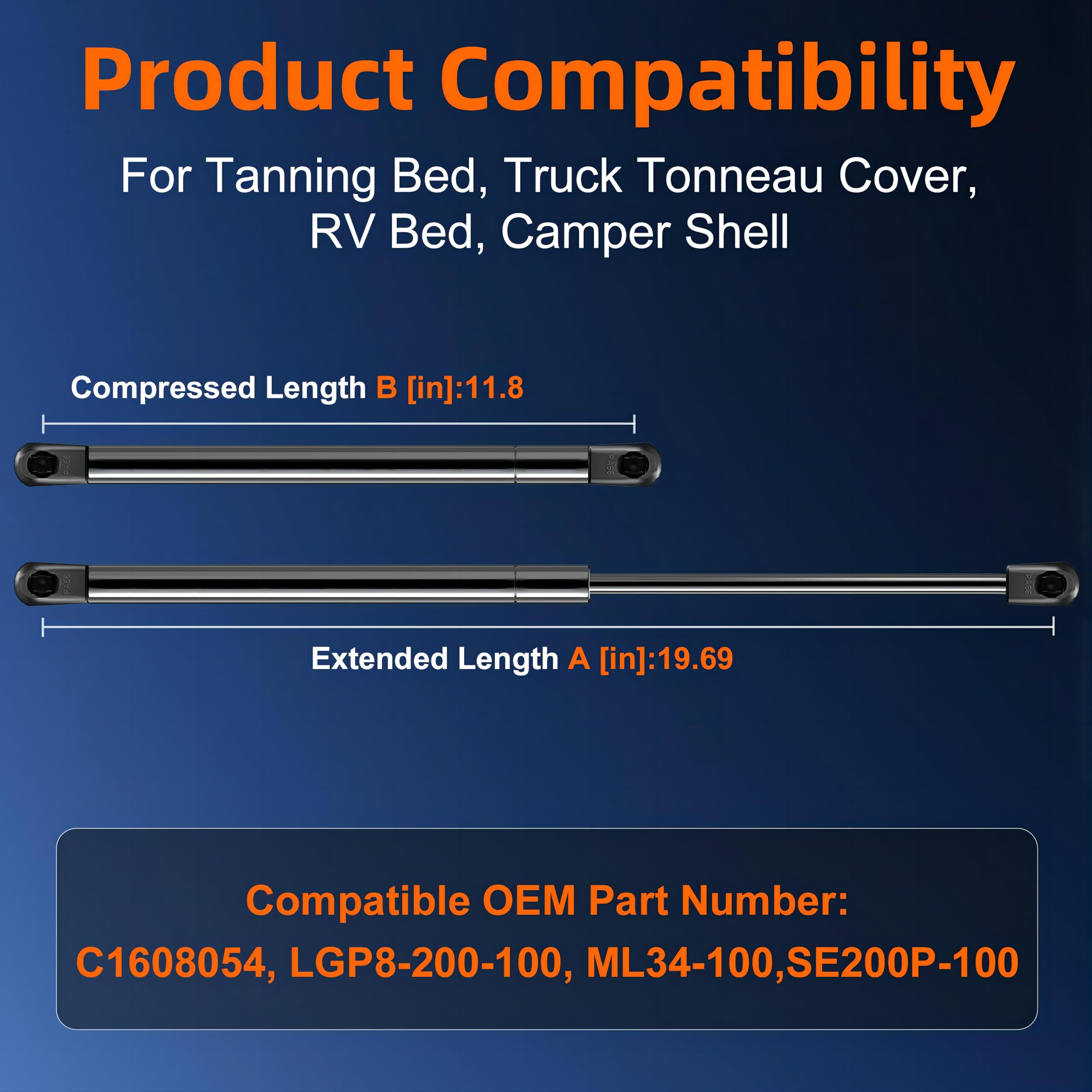 Euplokeer 20inch gas strut compressed length ready for mounting