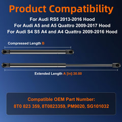 Euplokeer hood strut for A4 Quattro simplifies hands-free hood lifting.
