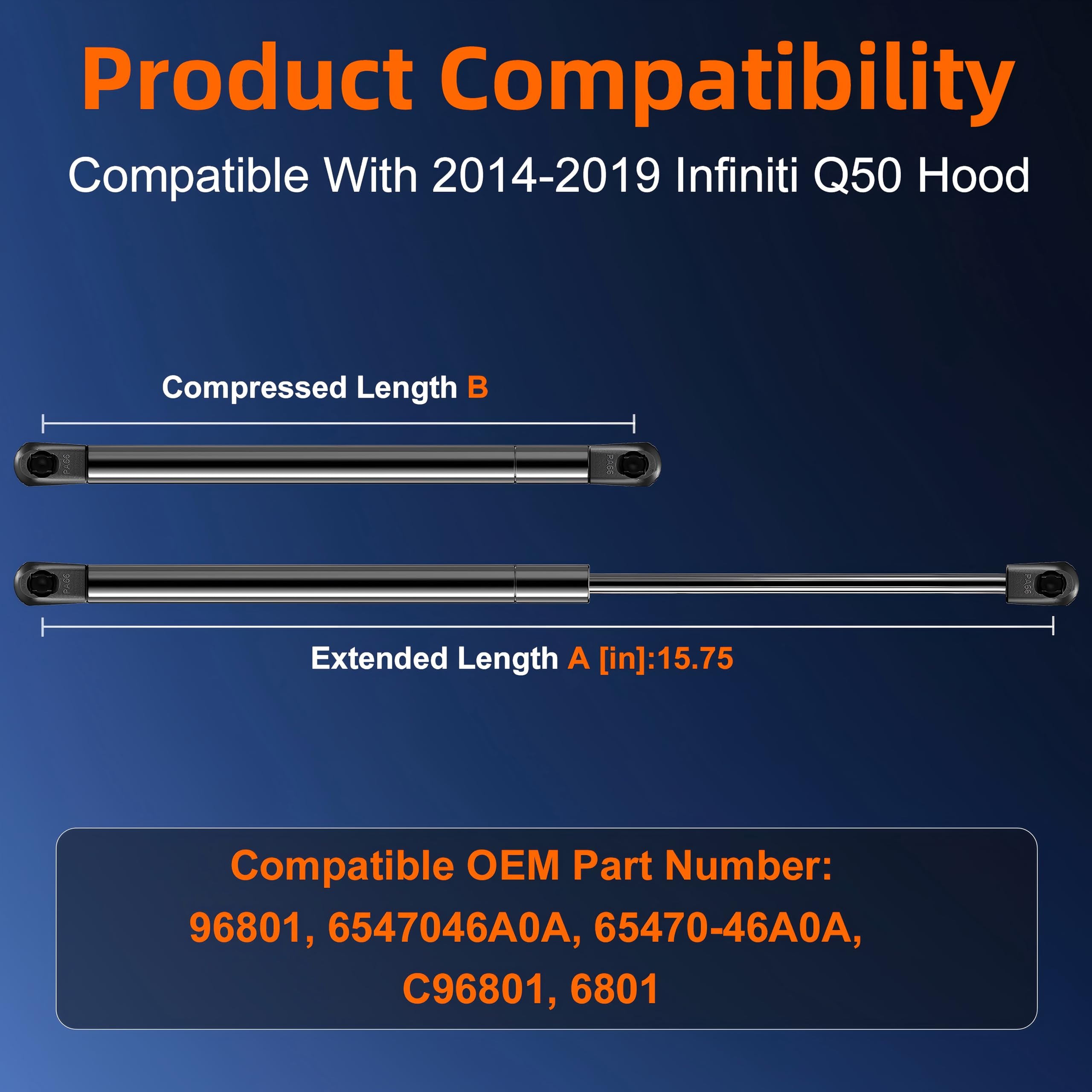 Euplokeer hood strut with 15.75 inch extended length provides reliable hold.