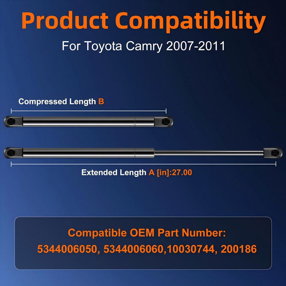 Euplokeer Camry hood struts, extended length 27 inches for reliable hood support.