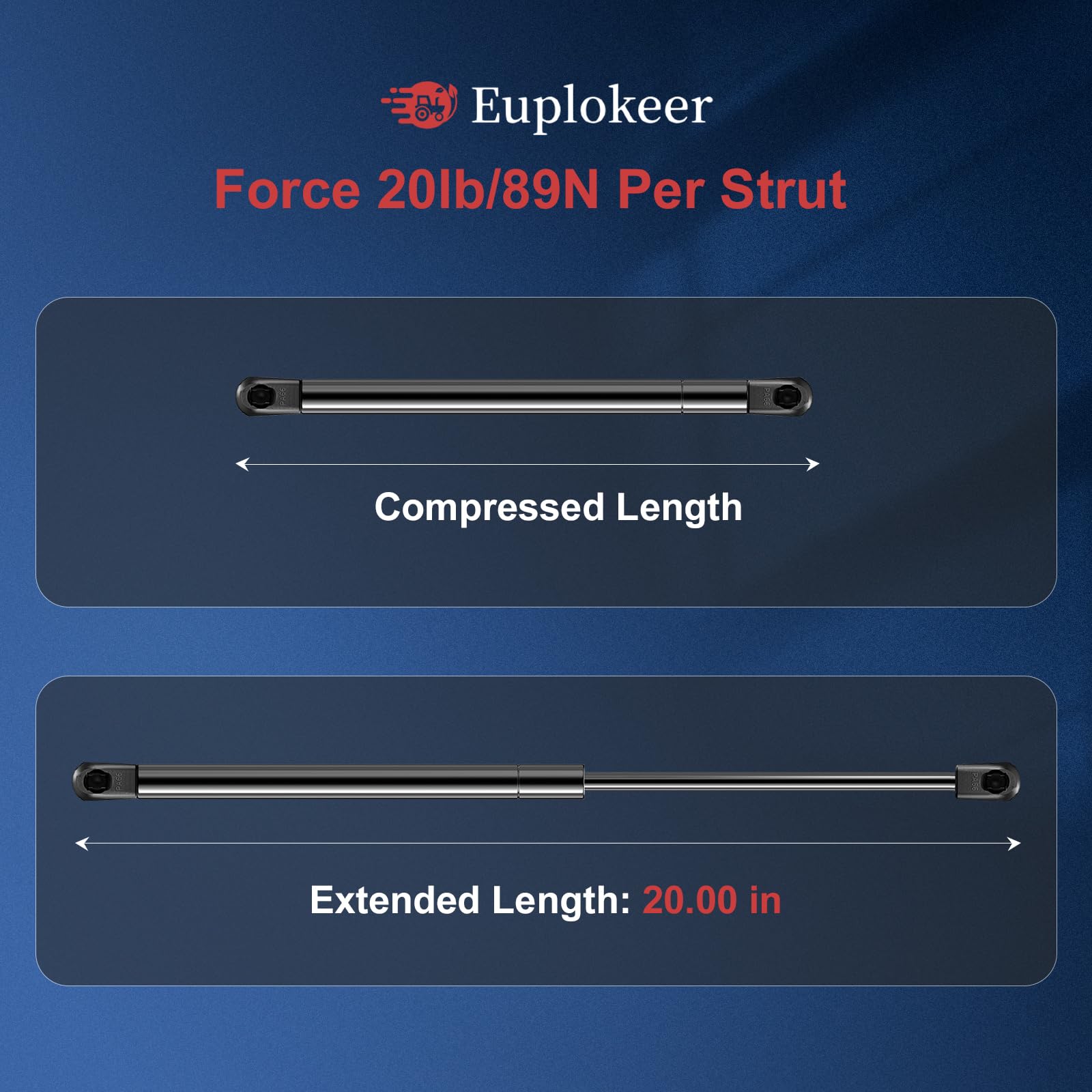 Two 20 lb gas springs shown side by side for reference
