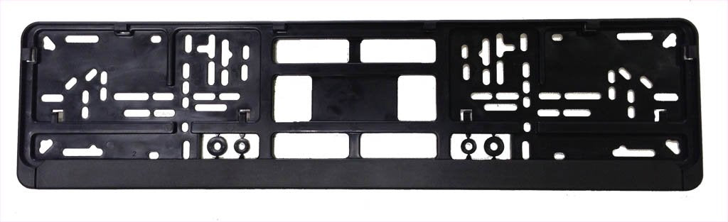 European License Plates standard black holder front view showing a sleek, universal mounting solution