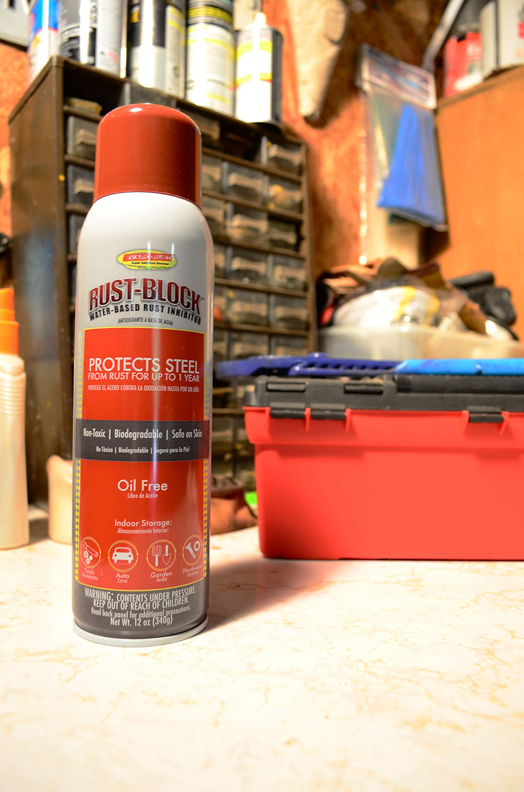 Evapo-Rust RB018 Rust-Block coating on metal surface, providing long-lasting protection for tools