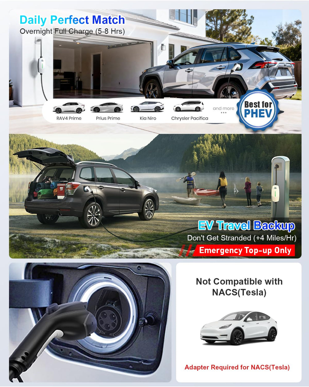 EVDANCE Level 1&2 EV Charger side view shows compact, durable housing