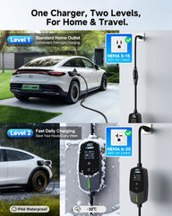 EVDANCE charger side view highlighting the 25ft cable flexibility.