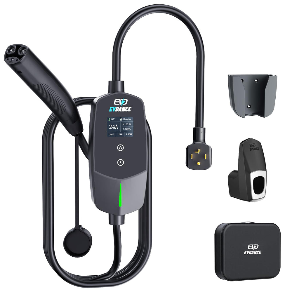 EVDANCE Level 2 charger connected to a Tesla-ready outlet for faster home charging