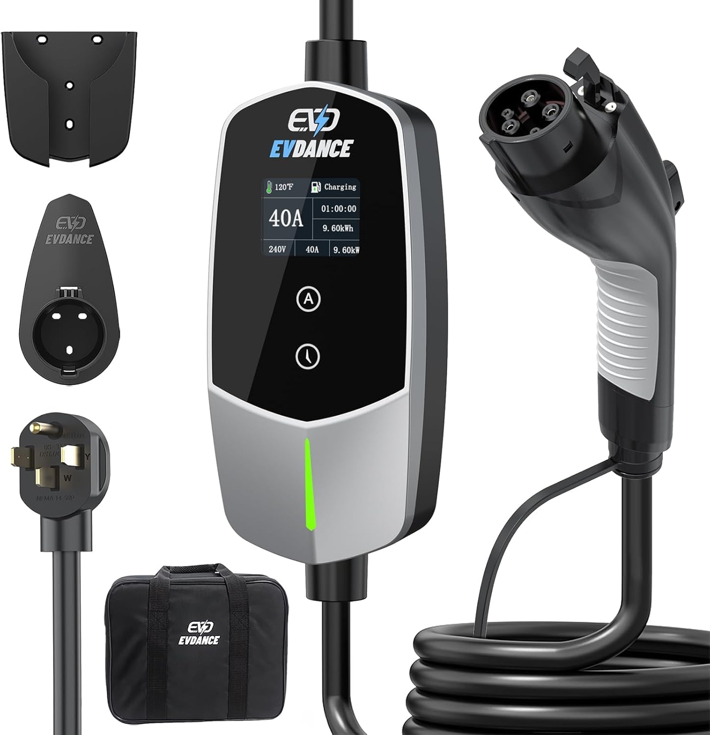 EVDANCE Level 2 EV Charger 40A display shows live charging status for quick checks