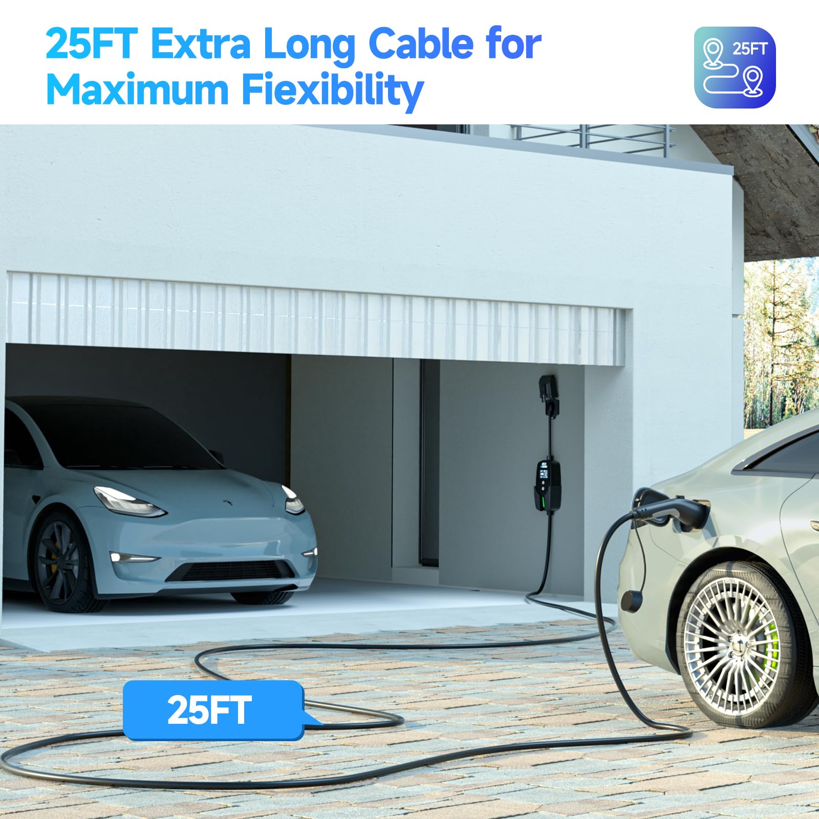 EVDANCE Level 2 EV Charger features delayed start for off-peak charging.