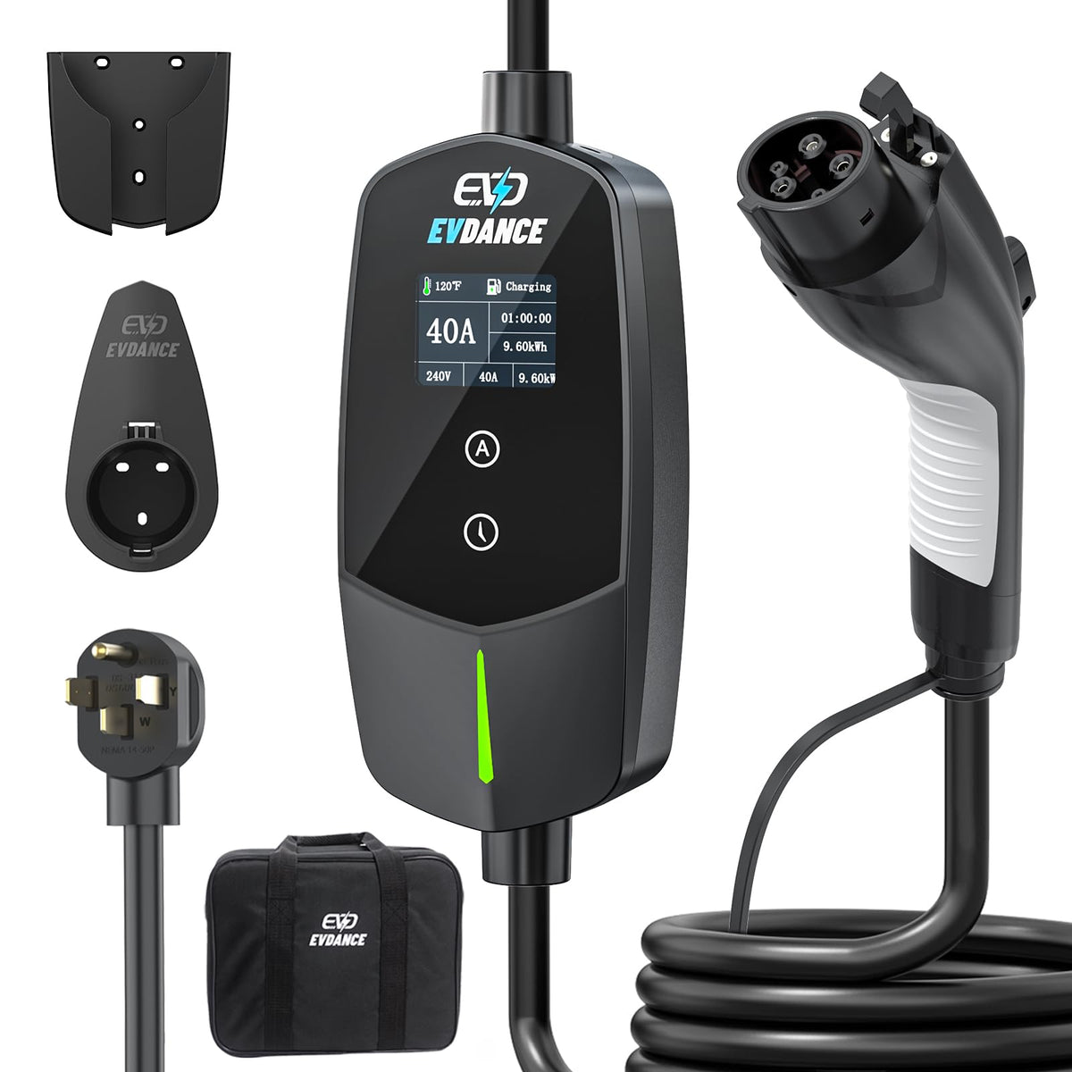 EVDANCE Level 2 EV Charger front display shows real-time charging status.