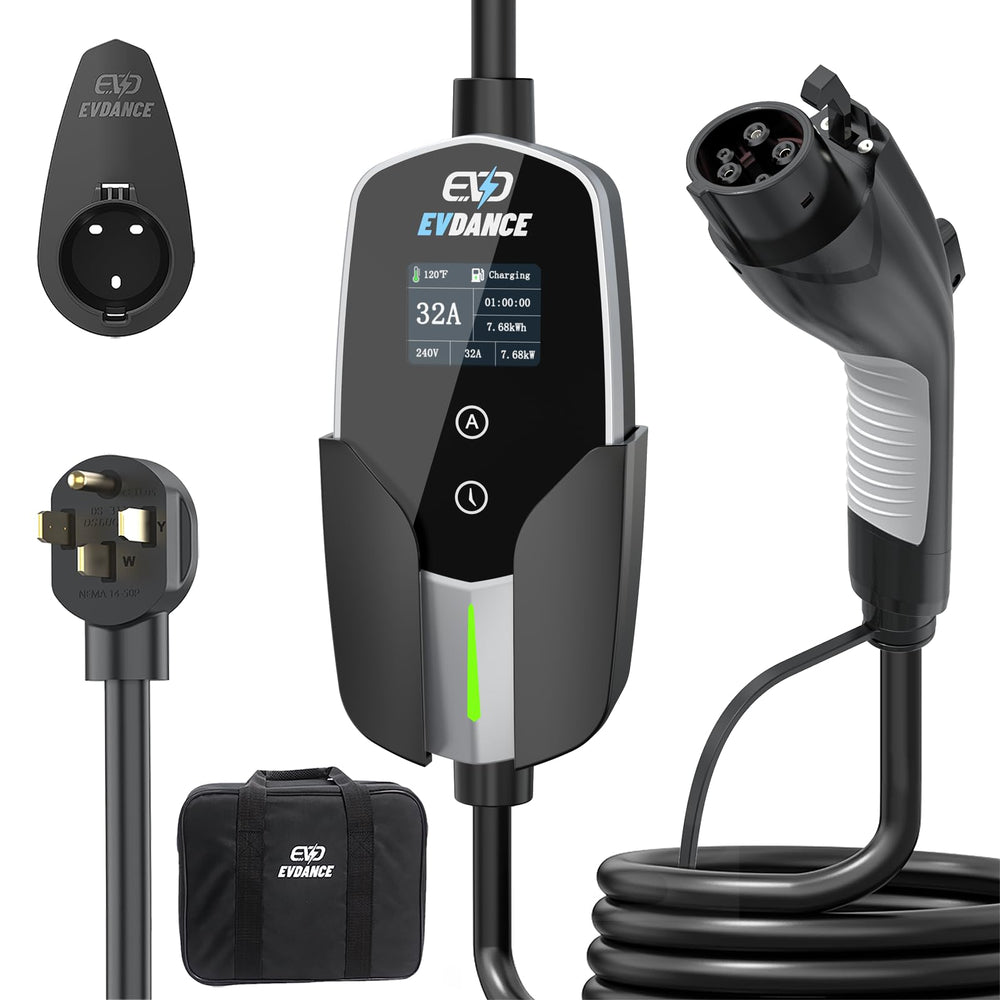 EVDANCE Level 2 EV charger LED screen shows real-time data for smarter charging sessions.