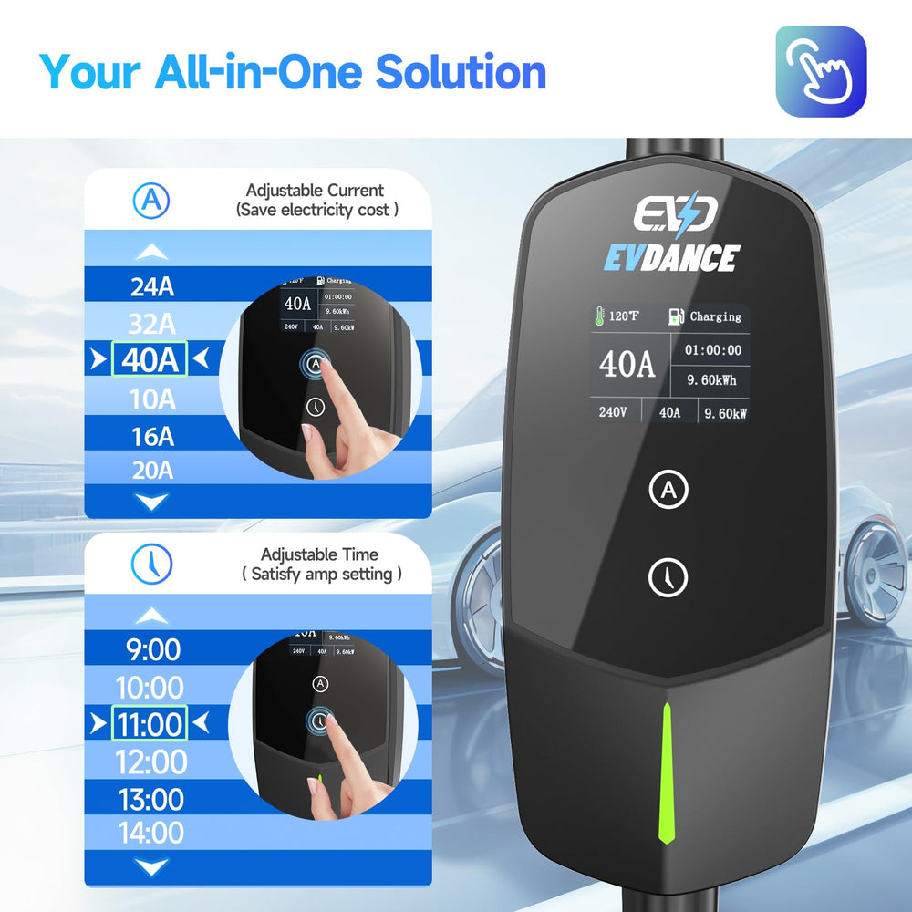 EVDANCE Level 2 EV Charger with NEMA 14-50P plug for fast home charging.