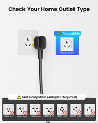 EVDANCE Tesla-ready charger plugs into NEMA 10-30 outlets for home use.