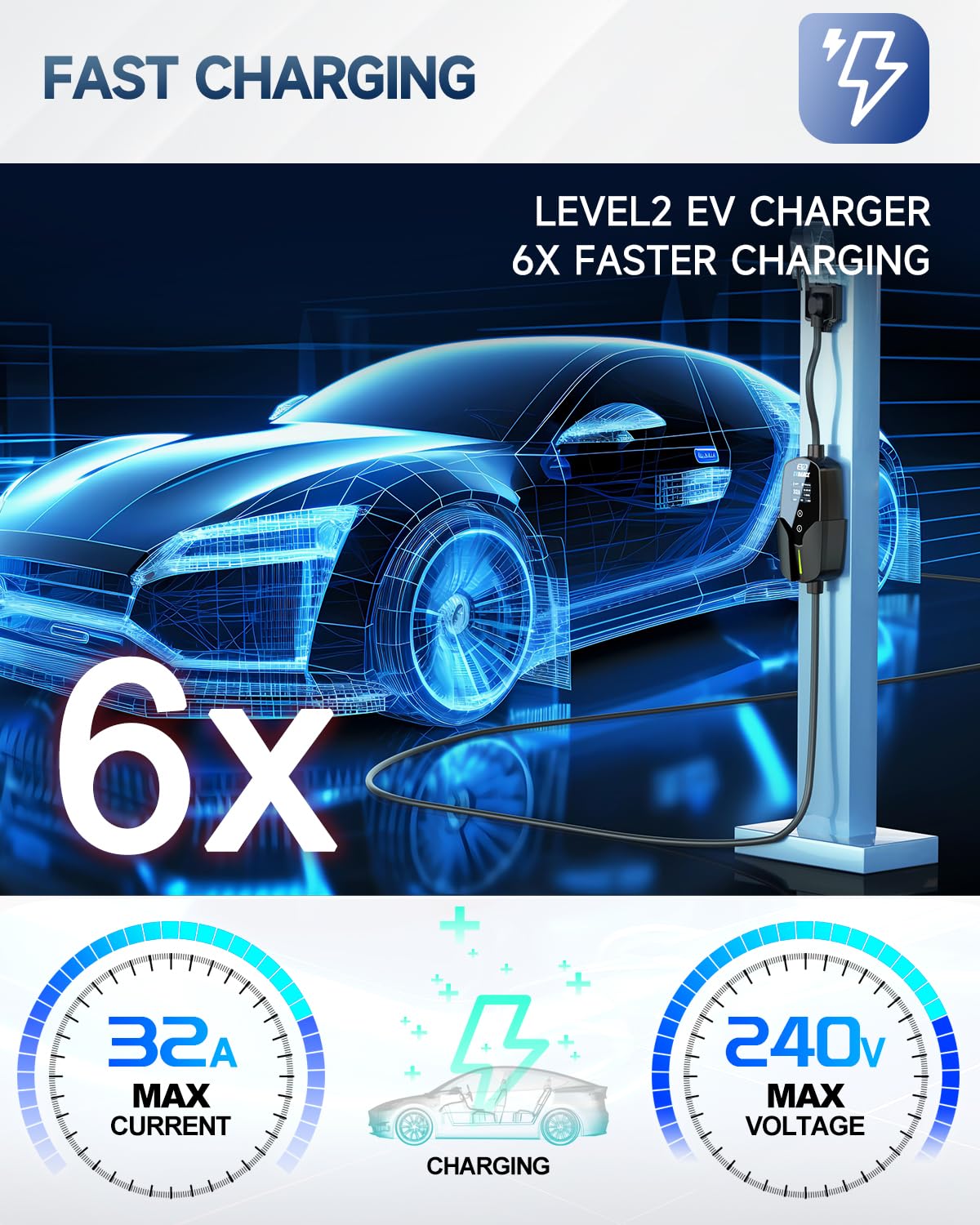 EVDANCE LED display screen shows real-time charging data.