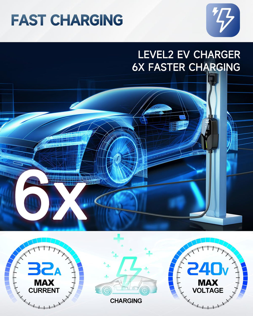 EVDANCE LED display screen shows real-time charging data.