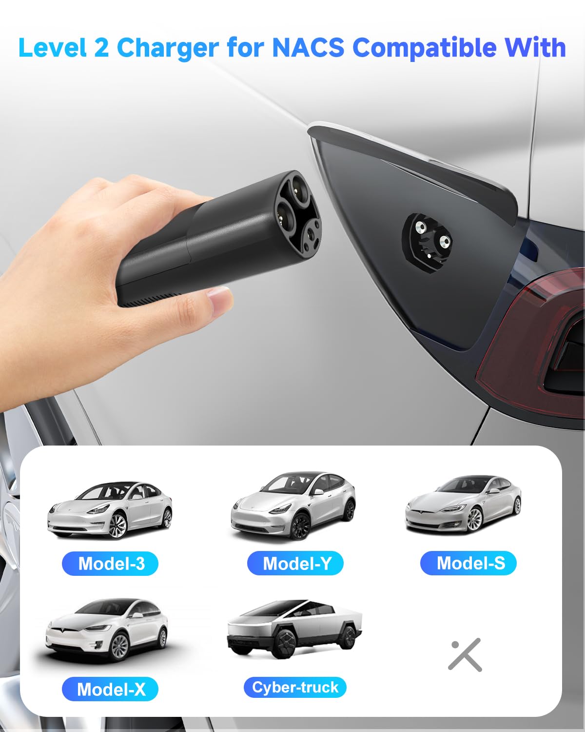 EVDANCE unit showing NACS compatibility for Tesla models across the lineup