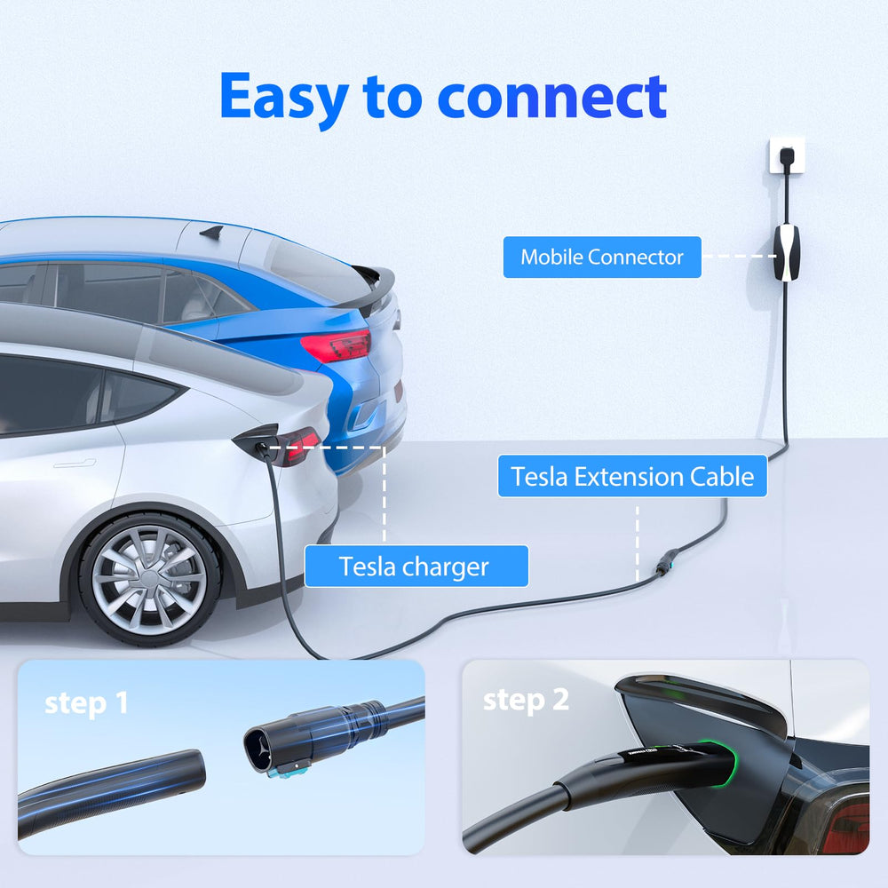 EVDANCE NACS plug extension cord for easy Tesla connection.