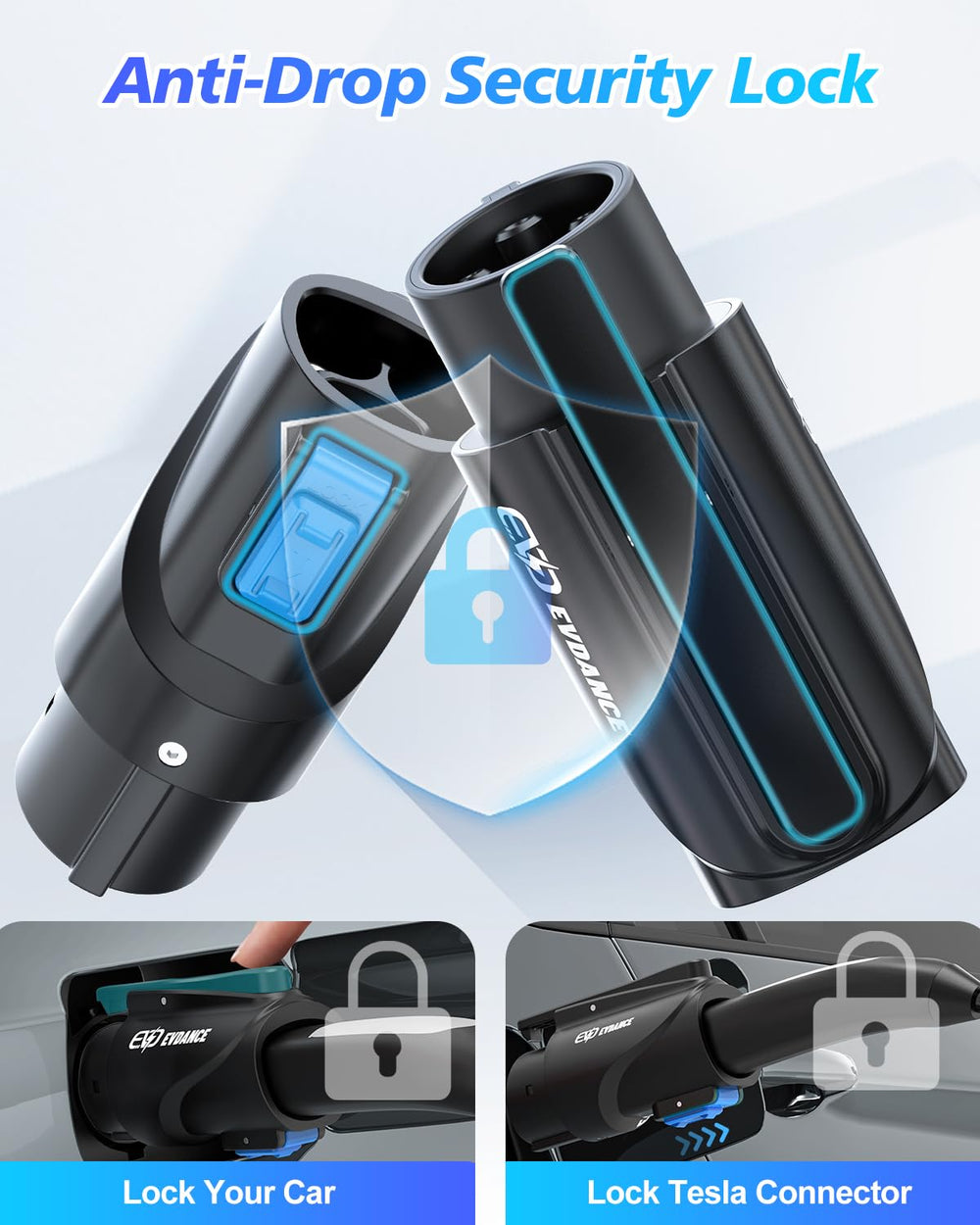 EVDANCE NACS to J1772 adapter compatibility-with-sae-j1772 covers broad EV support.