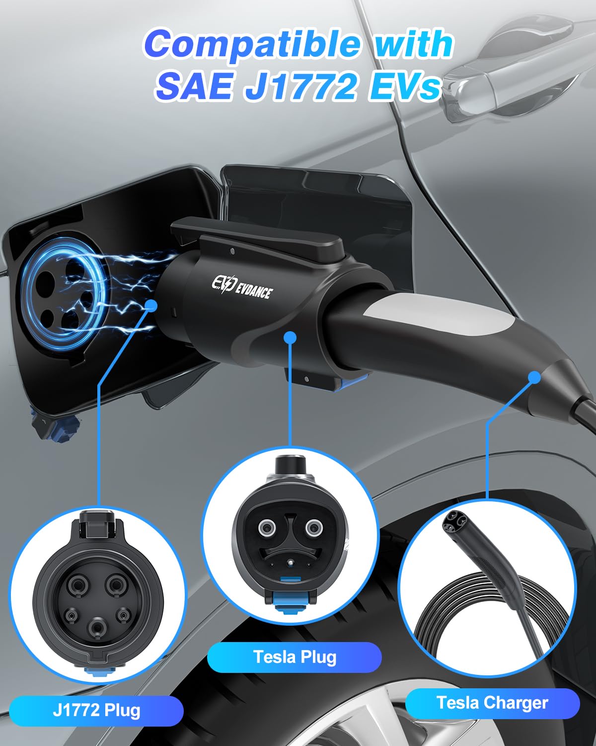 EVDANCE NACS to J1772 adapter locking-mechanism keeps connections secure.